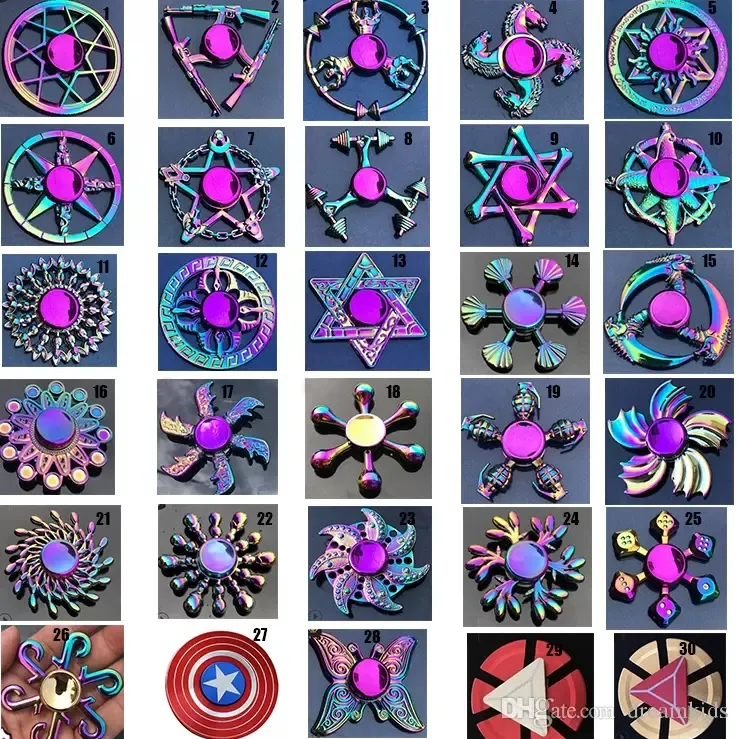 Rainbow Pack Metal Fidget Spinner Star Flower Skull Dragon Wing Pack Hand Spinning Top For Autism ADHD Children Adult Anti Stress Toys EDC