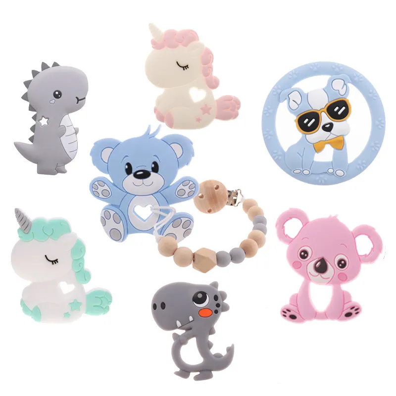 10pcs 실리콘 Teethers 아기 액세서리 태어난 아기 Teether 아기 제품 젖꼭지 개인 곰 공룡 Koala BPA 무료 220407