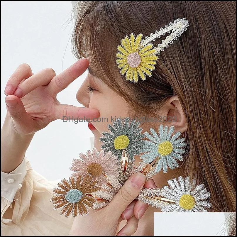 new sun flower hairpin small daisy flower crystal side clip side bb clip mori girl headdress1
