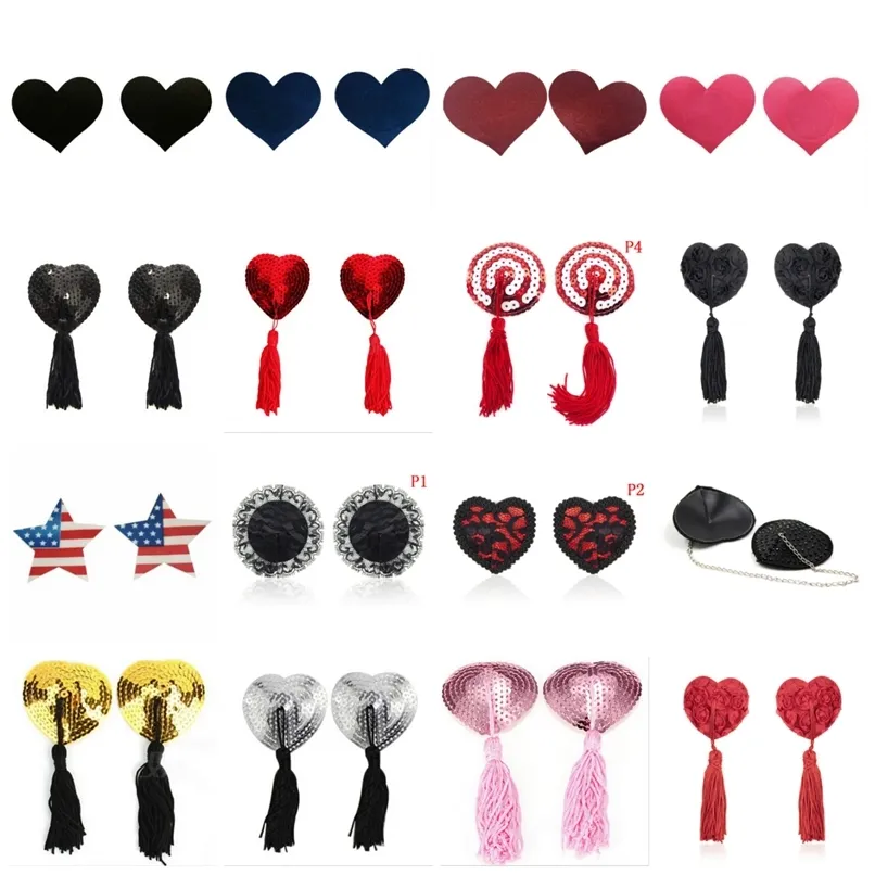 1 Pair Sexy Pasties Stickers Women Lingerie Sequin Tassel Breast Bra Nipple Cover Self Adhesive Heart Shape Bra Nipple Cover 220514