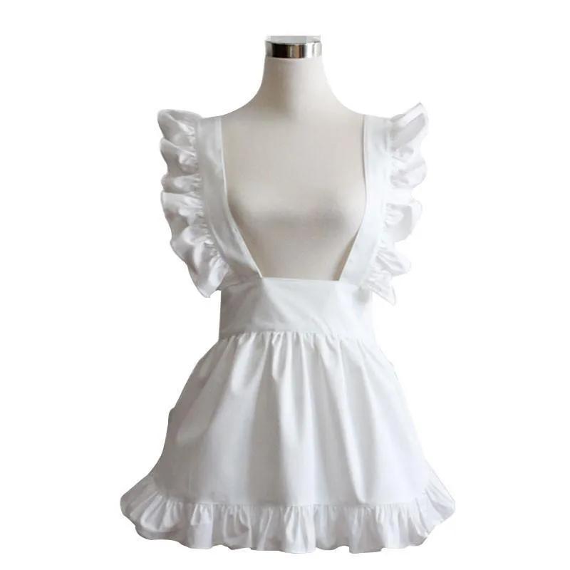 ワンピース papier Apron/white Cute Japanese Apron: Womens White Cotton Ruffled Short Apron