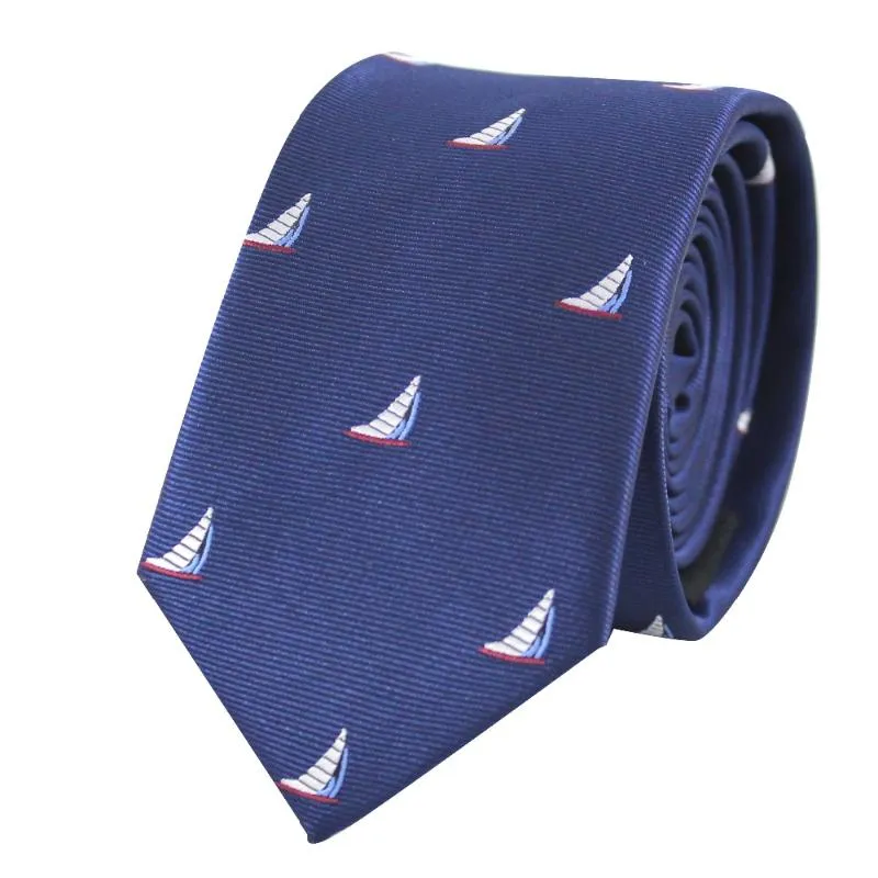 Bow Ties Sailboat Necktie Microfiber Jacquard Sailing Boat Pattern Tie Father's Day Birthday Wedding GiftBow