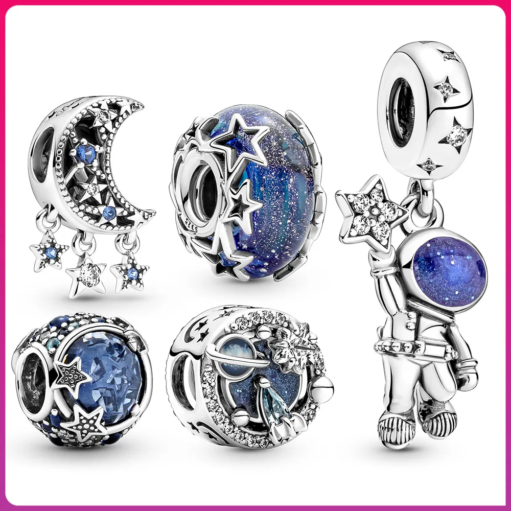 Charm Silver 925 Dangle Charm Stars Bead Moon Pendant Zircon original Fit Pandora Bracelet