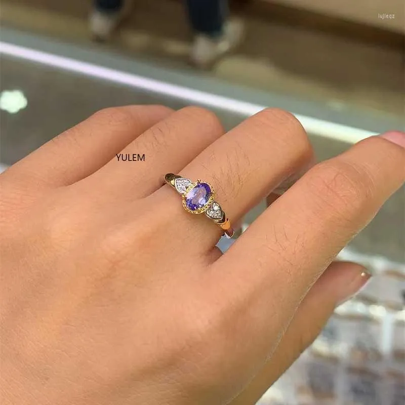 Cluster Rings Fashion Silver Gemstone Wedding Ring for Woman 4 6mm Flawless Natural Tanzanite Solid 925 Ringcluster