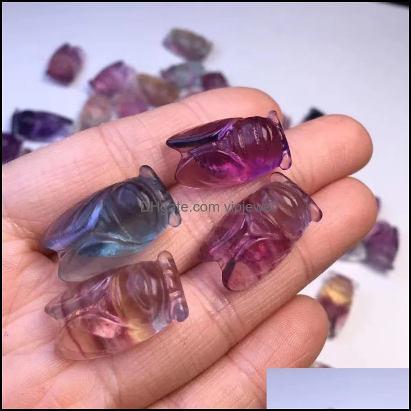 charms pc natural cute rainbow fluorite cicada pendant fashion jewelry making crystal carved animal figurine gift for womencharms