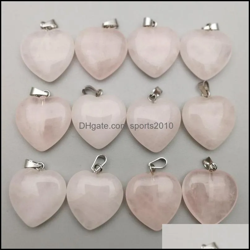 natural stone charms 25mm heart shape rose quartz pendants chakras gem stone fit earrings necklace making assorted sports2010