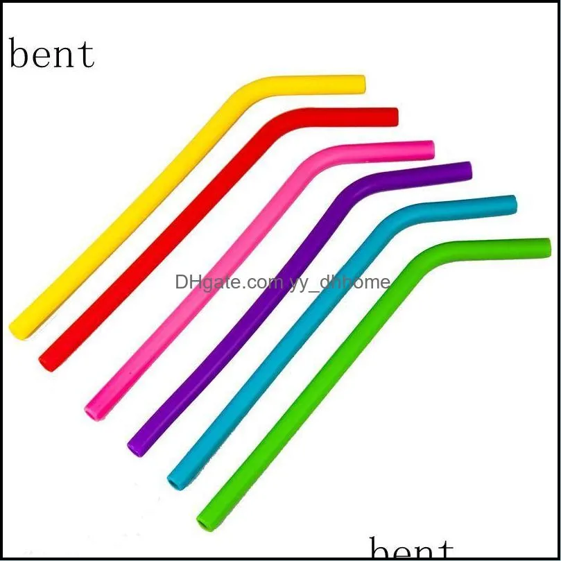 6pcs+2brush/set 23CM Candy Colors Silicone Straw Reusable Folded Bent Straight Straw Home Bar Accessory Silicone Tube RRA12698