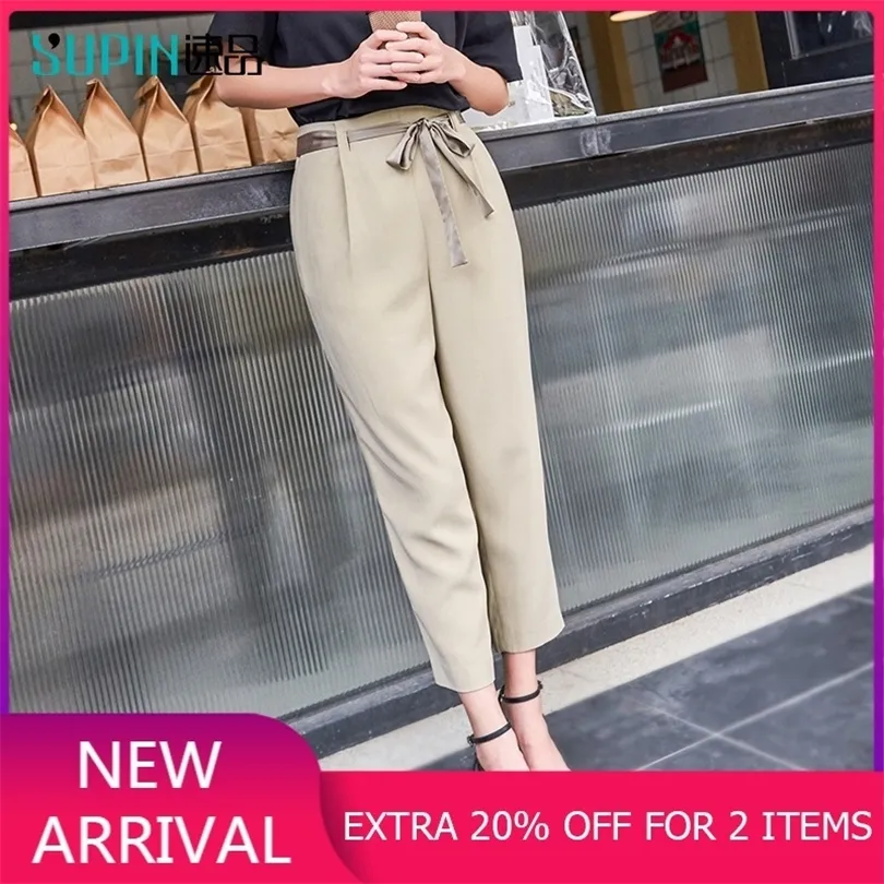 Supin Summer Women Pencil Pants Fashion Office Lady Solid High midja Slim Fit Elegant Female Straight Pants 519280009 T200606