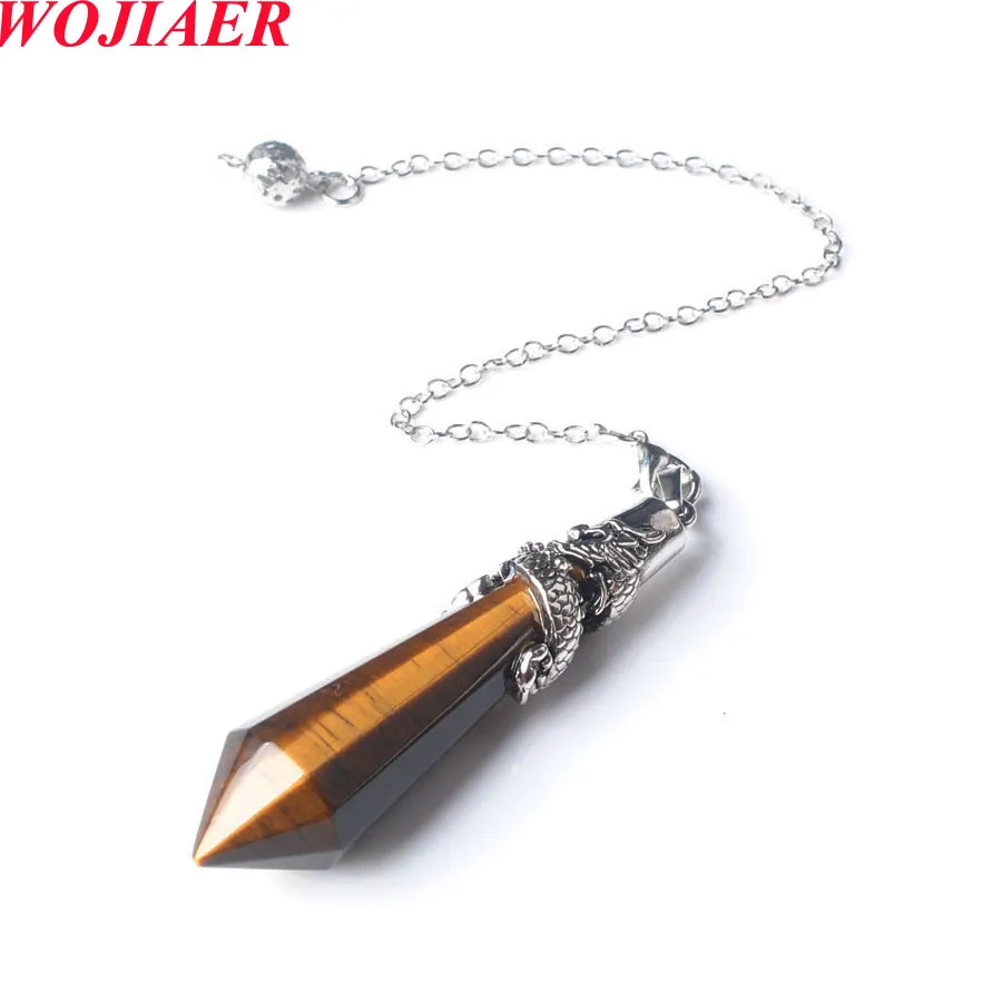 WOJIAER New Balancing Gemstone Pendant Pendulum for Dowsing Spiritual Divination Bead Pointed Dragon Pendule BO982