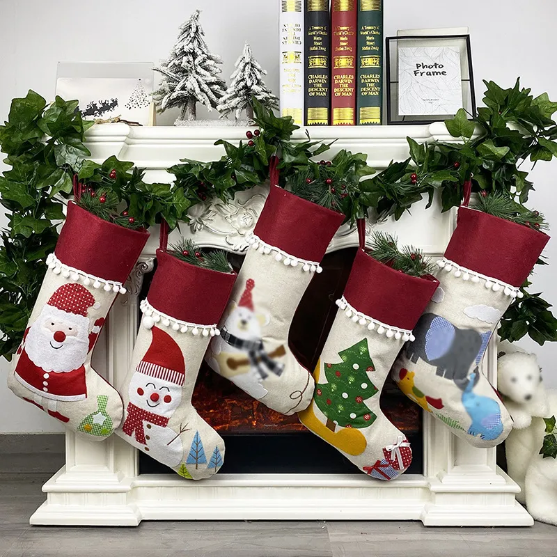 Julstrumpa Santa Claus Snowman Tree Hanging Sock Xmas Decoration Ornament BH7430 TQQ
