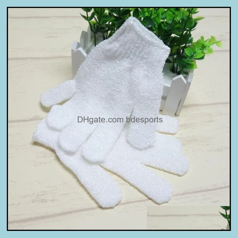 DHL300pcs 2020 White Nylon Body Cleaning Shower Gloves Exfoliating Bath Glove Five Fingers Bath Bathroom Gloves