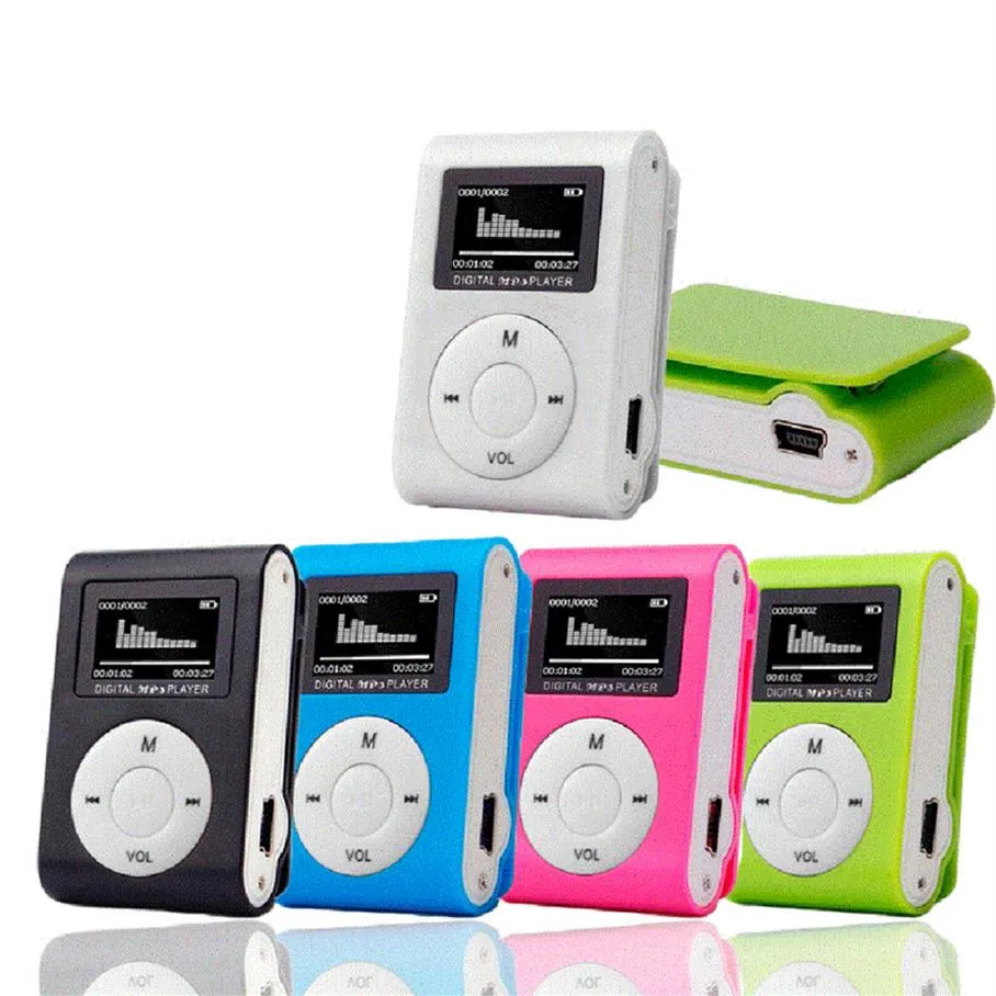 MP3-плеер Мини USB Metal Clip Portable Audio ЖК-экран FM-радио Поддержка Micro SD TF Card Lettore с наушниками данных Cable288p