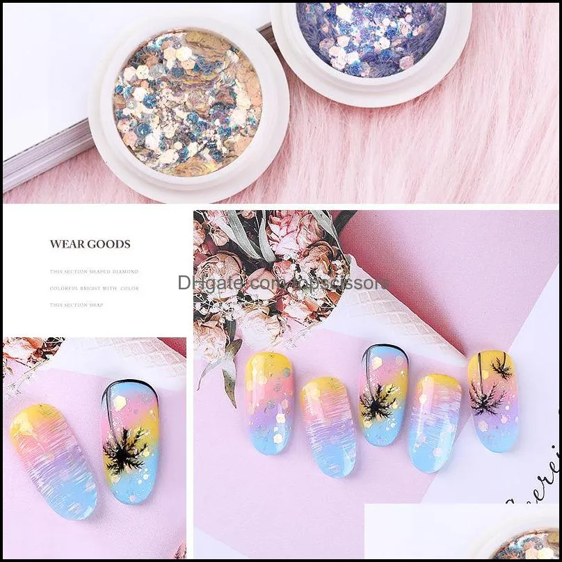 Nail Mermaid Glitter Flakes Sparkly 3D Hexagon Colorful Sequins Spangles Polish Manicure Nails Art Decorations 8 styles