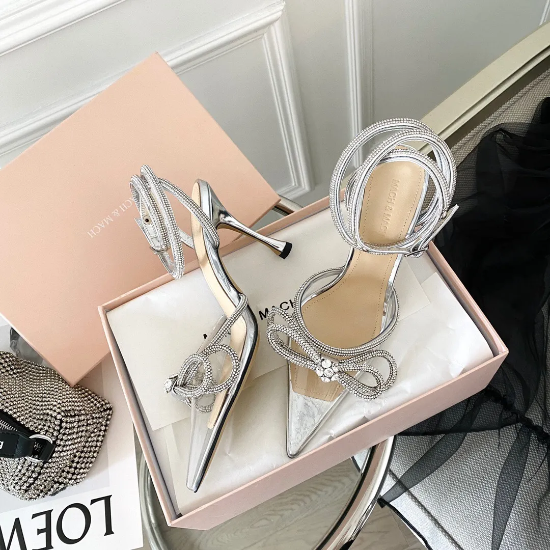 Mach Double Bow Rhinestone Crystal Embellished PVC Pumps Shoes