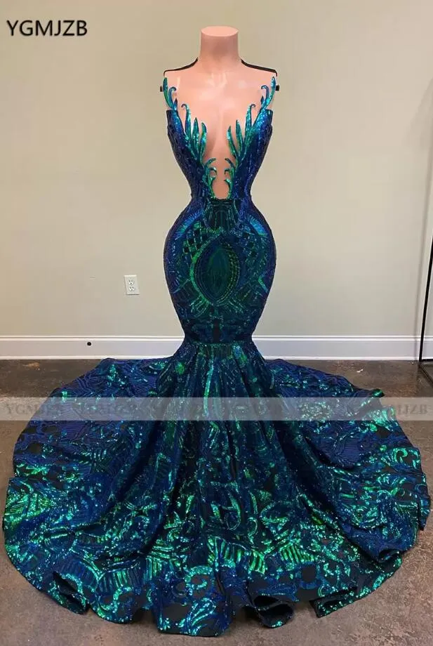 Fancypromdress Abendkleider Sleeveless Green Sparkly Prom Dresses for Black Girl Mermaid Modest Gold Lace Applique Elegant Prom Gown Vestidos de Noche Luxury