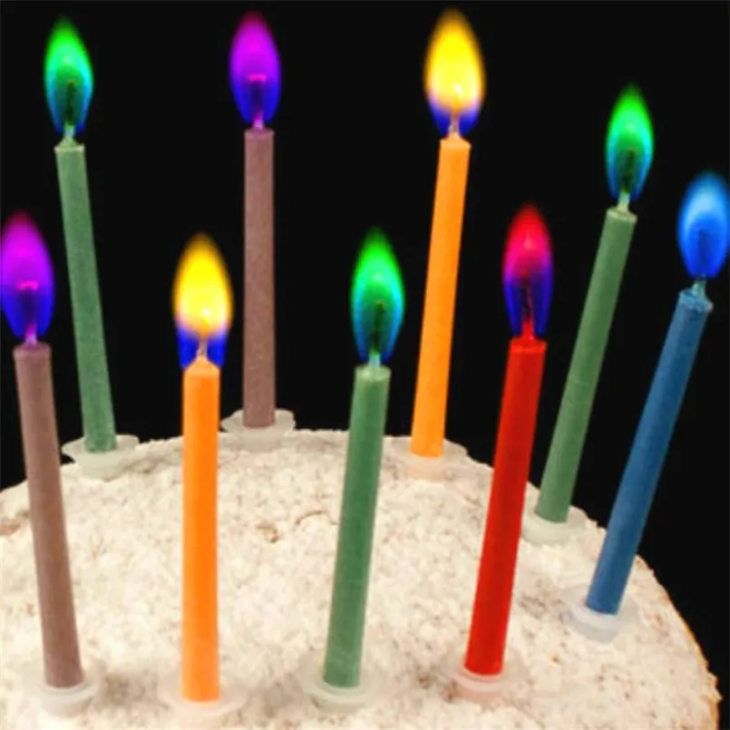 Geburtstagsparty-Zubehör, 12 Stück, Hochzeitstortenkerzen, sichere Flammen, Dessert-Dekoration, bunte Flamme, mehrfarbige Kerze 220629