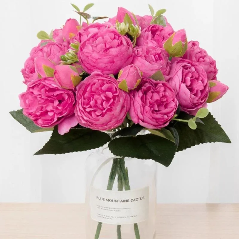 Fleurs décoratives Couronnes Soie Artificielle Fleur Déco Blanc Rose Pivoine BridalHolding Salle De Mariage Décoration Bouquet DIY Faux Flowe