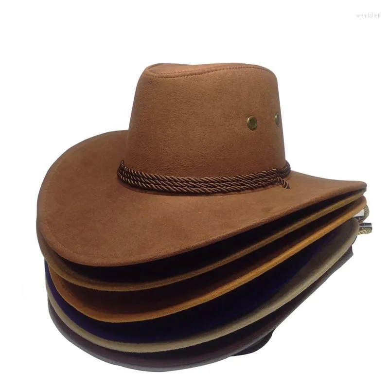 Berets American West Cowboy Hat Suede Outdoor Sun Men's Riding Jazz Big Wide Brim Party Panama Cap Cap Dress Hatberets Wend22