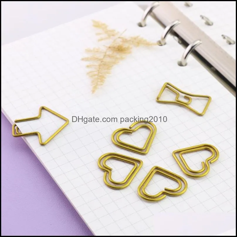 TUTU 50PCS/LOT Metal Material Bow Shape Paper Clip Gold Color Funny Kawaii Bookmark Office School Stationery Marking Clips H0037