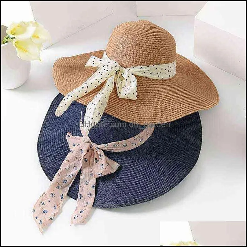 Wide Brim Hats 2022 New Summer Female Sun Hat Bow Ribbon Panama Beach s for Women Chapeu Feminino Sombrero Floppy Straw 220127