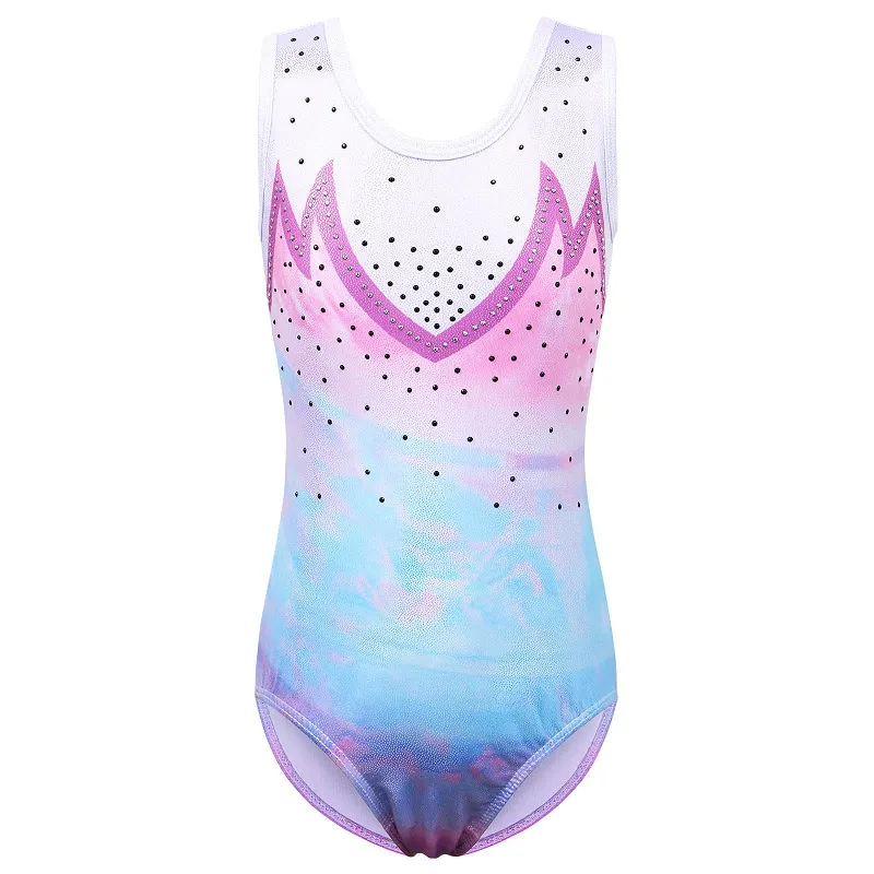 Children Girls Dancewear Cute Sleeveless Dance Dress Light Colorful Shiny One-Piece Tank Kids Teens Pattern