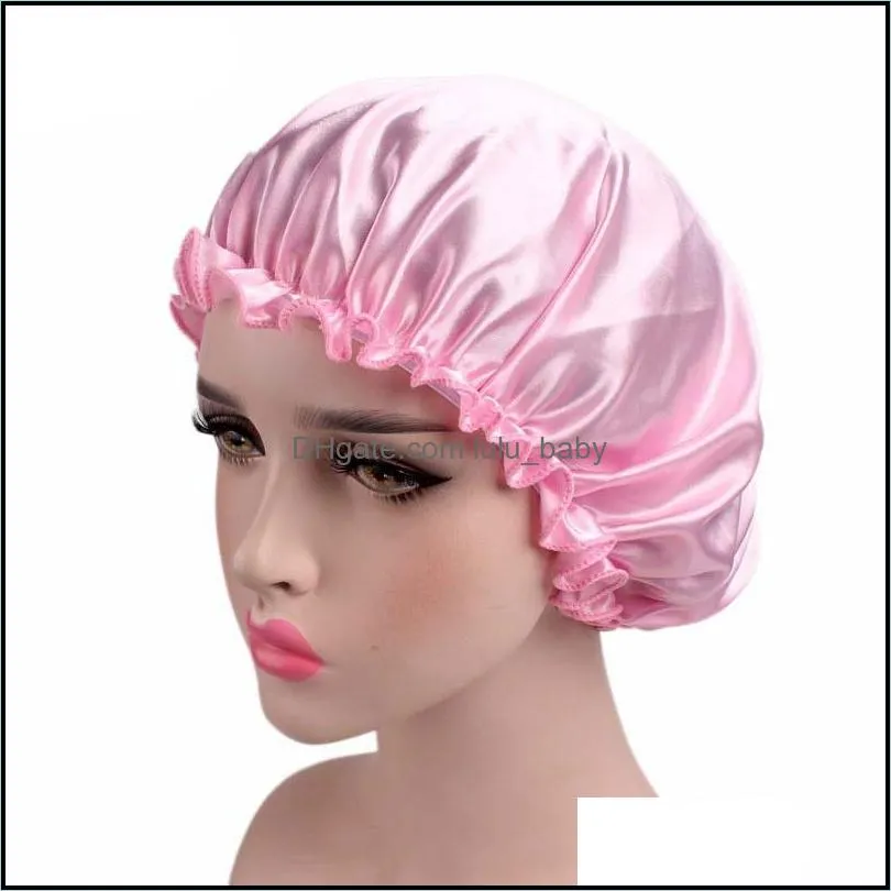 women girl solid color satin bonnet night hat sleep caps headwear headwrap hair care fashion accessories