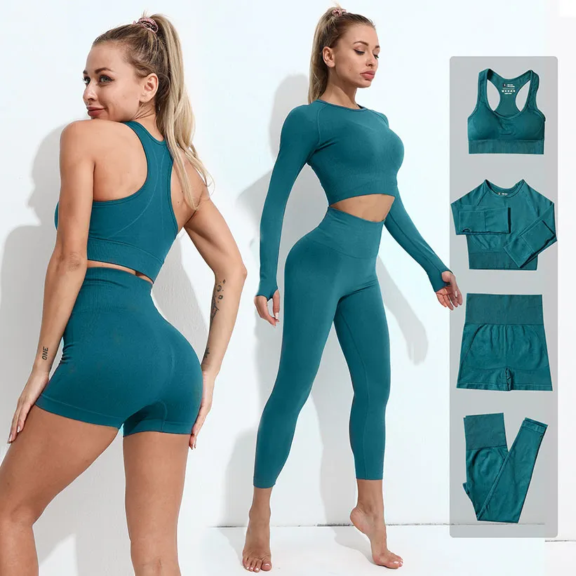 Completi da yoga Abbigliamento da palestra senza cuciture Abbigliamento sportivo da donna Leggings da allenamento in 2 pezzi Reggiseni sportivi imbottiti Abbigliamento fitness da donna Completi da allenamento Tute sportive S-L