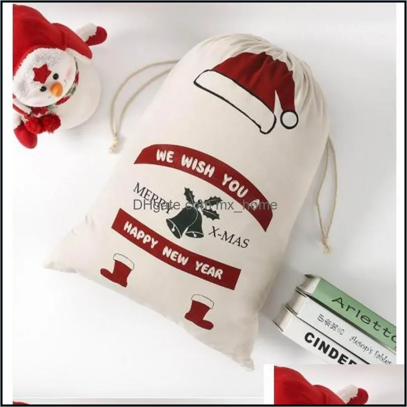 New Year Gift Santa Sacks Personalized Large Santa Claus Bag Custom Christmas Canvas Gift Bags Drawstring Cotton Sant