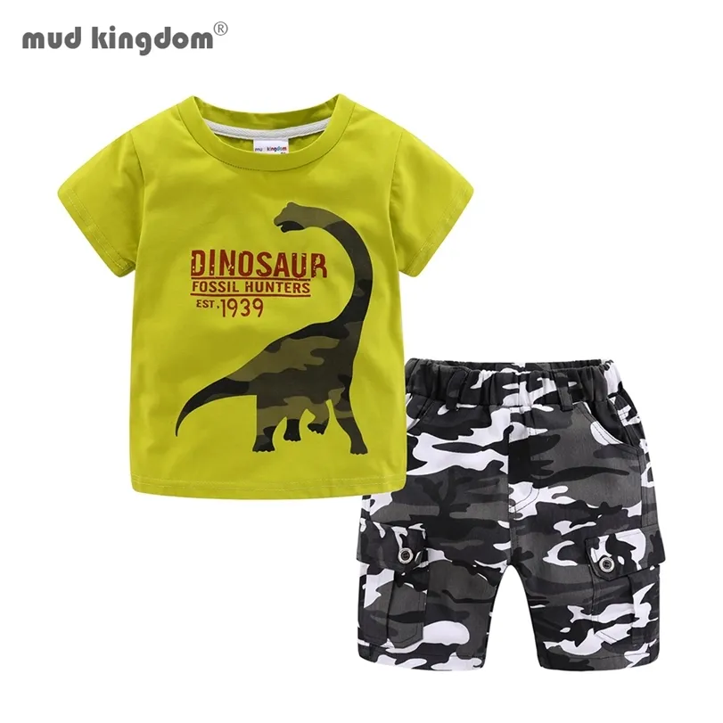 Mudkingdom Summer Boys Outfits Dinosaur T-Shirt and Chino Camo Short Set Toddler Clothes Children Clothing 220419