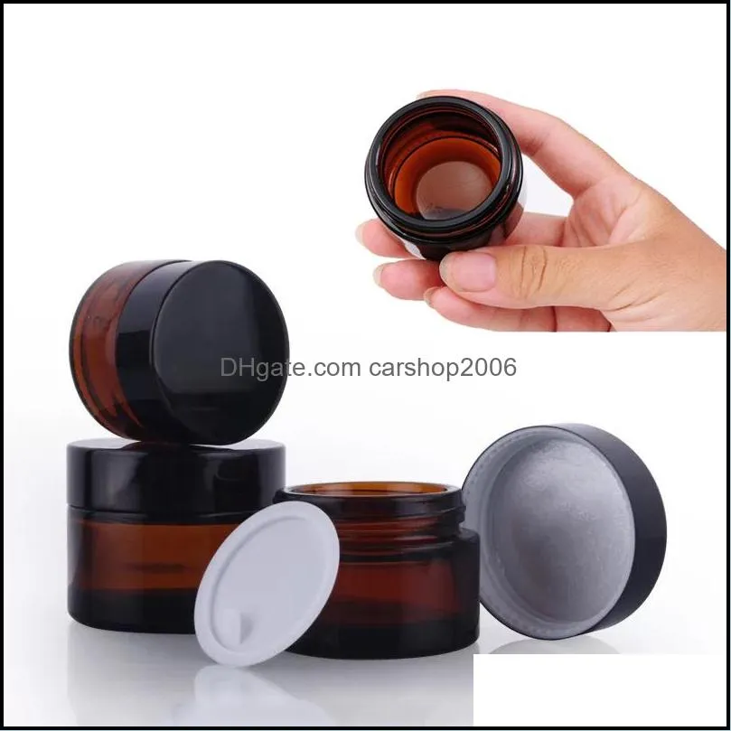 brown amber glass cream bottle jar black lid 5g 10g 15g 30g 50g 100g cosmetic jars packing bottles