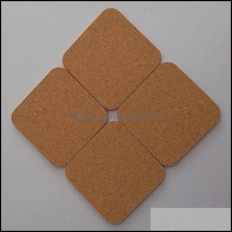 Square Wood Coffee Cup Mat Heat Resistant Cork Coaster Tea Drink Wine Anti-Slip Pads Table Decoration Water Bottles Coasters Bh4759 Drop Del