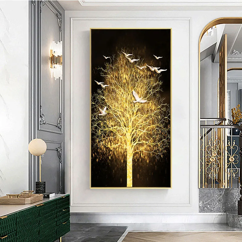 Golden Tree of Life Tela Poster Stampa Astratta moderna Foglia d'oro Arte della parete Pittura Nordic Soggiorno Decorazione Immagine Cuadro