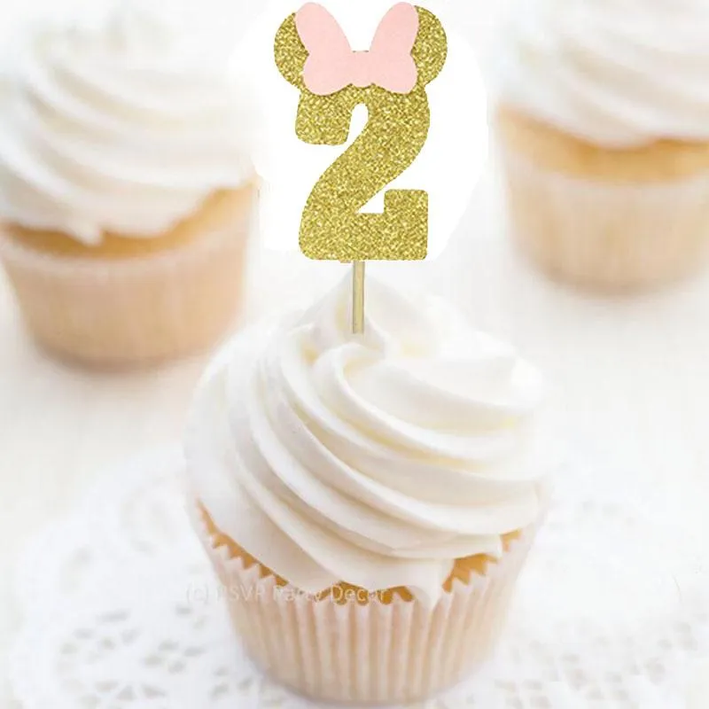 Andra festliga festförsörjningar Gold Glitter 2nd Birthday Cupcake Picks nummer 2 toppers -12pcsother