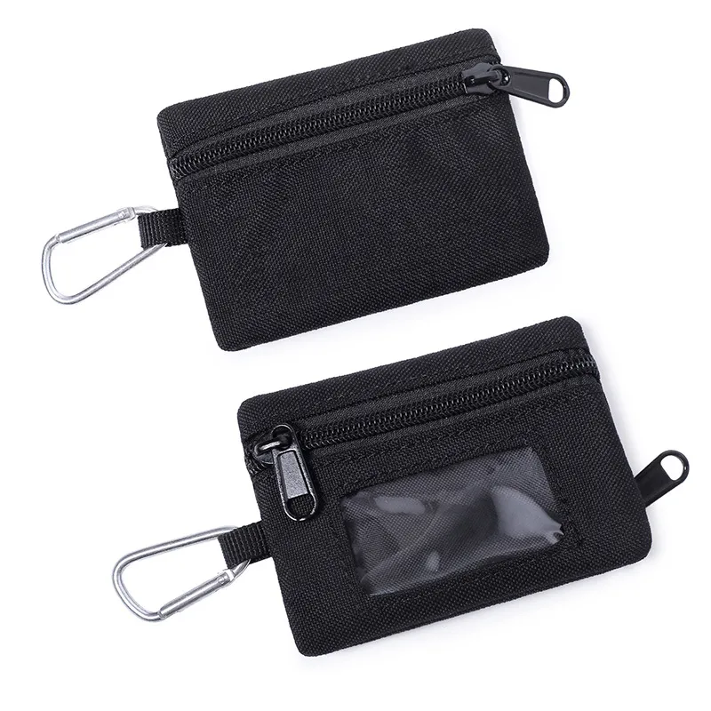 10pcs Coin Purses Men Canvas Square Transparent Ear Short Wallet With Keychain Mix Color