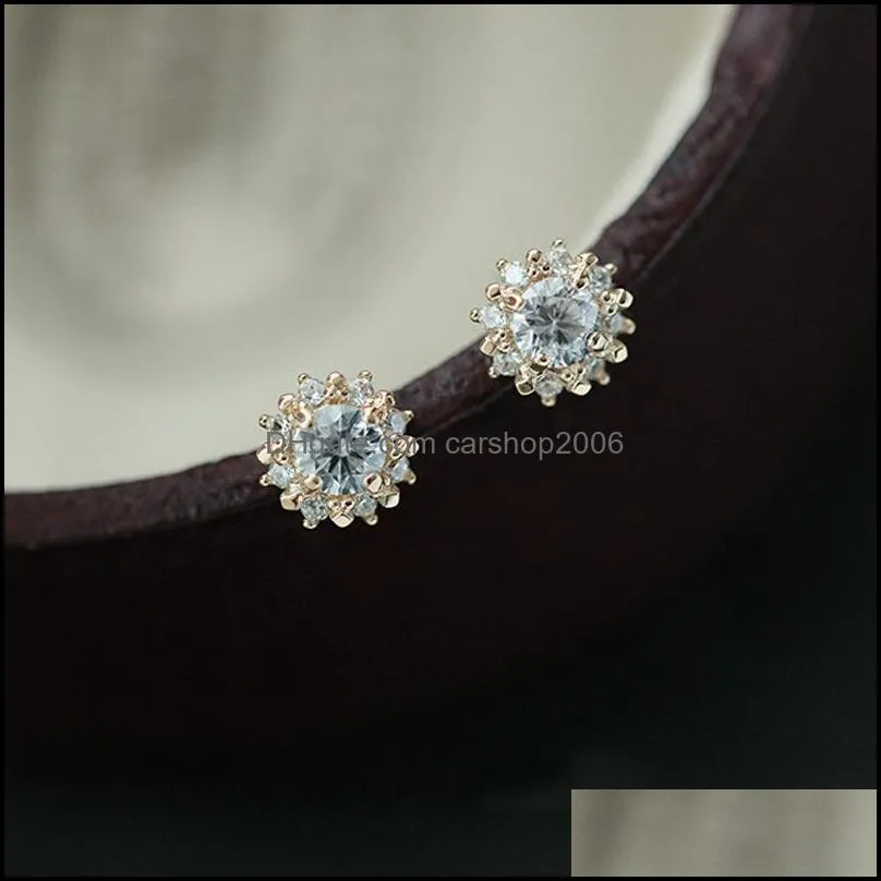 925 Sterling Silver Plated 14k Gold Simple Small Sun Earrings Women Retro Court Style Exquisite Sweet Jewelry Accessories 1301 T2