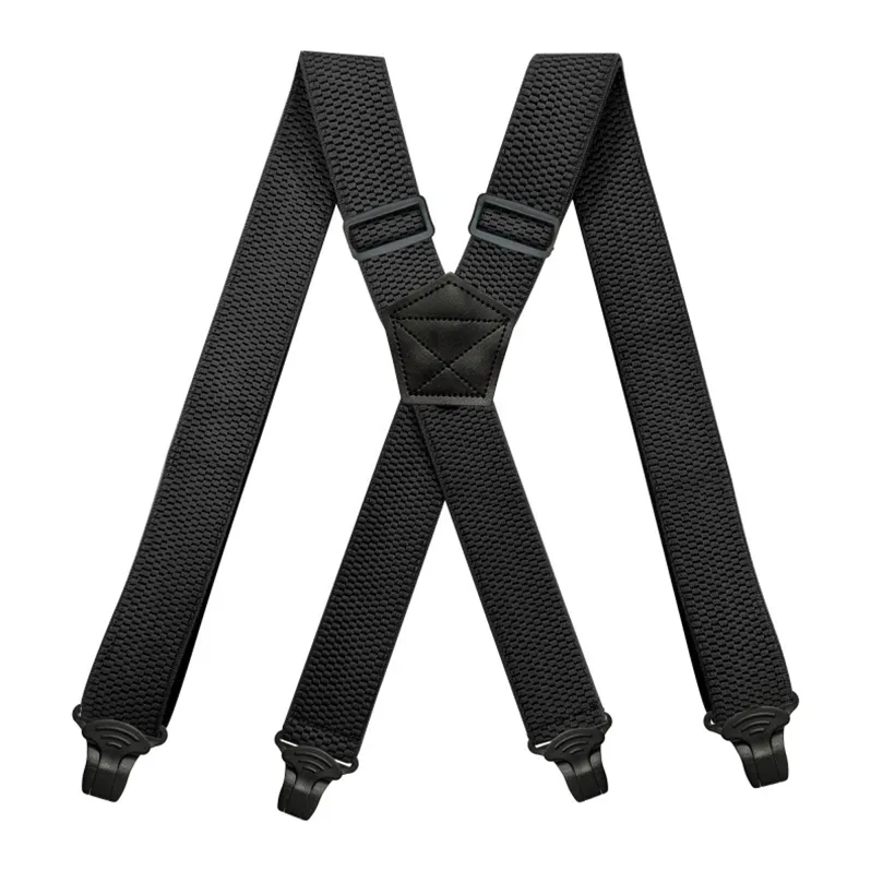 Bretelles de travail robustes pour hommes, 38 cm de large, XBack avec 4 fermoirs à pince en plastique, bretelles élastiques réglables pour pantalon, noir 220526