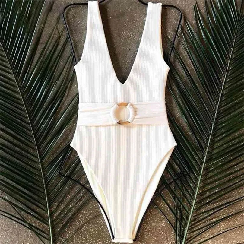 Неоновые бикини женщины белые купальники v Neck Купальный купальный костюм купаний с ремнем с толчком для тела монокини 210407