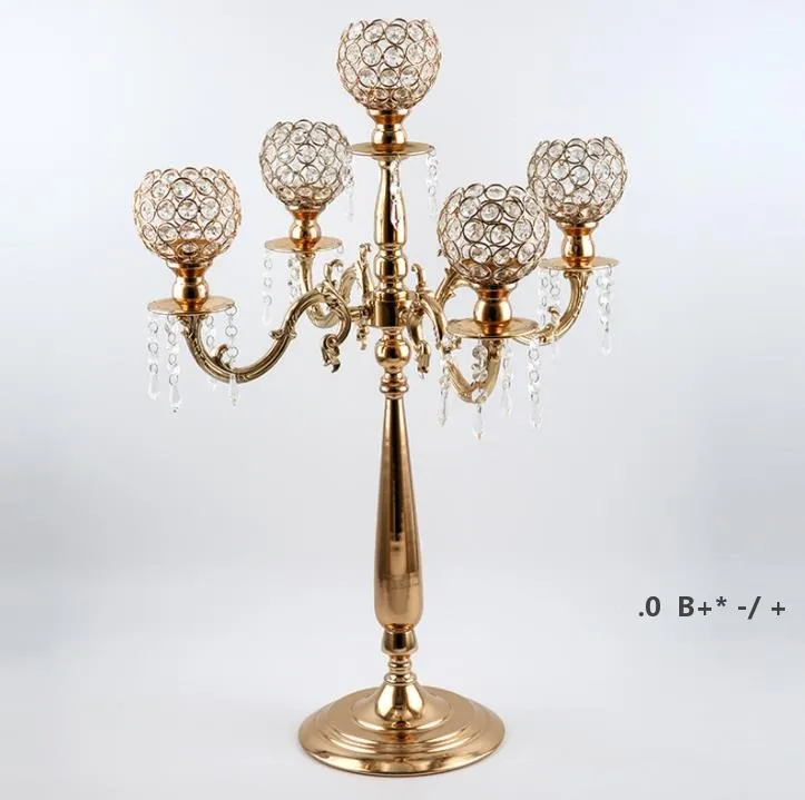 Decorazione per feste 12 pezzi Candelabri di cristallo dorati alti eleganti europei a 5 bracci per centrotavola via mare RRB14650