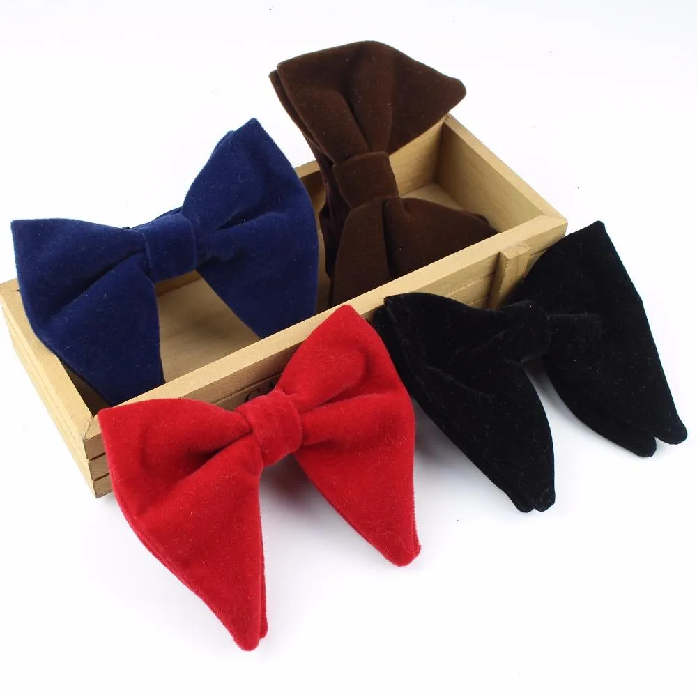 Kvinnor Solid Micro Suede Big Bowties Groom Leather Mens Plaid Soft Cravat Tjock fjäril Gravata Manlig bröllopsbindningar