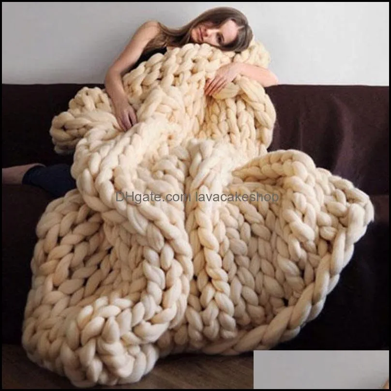 6cm Thick Wool Blanket Colorful Handmade Heat Knitted Blankets Woven Woolen Thread Warm Sofa Cover Multiple Colors and Sizes Home Textiles