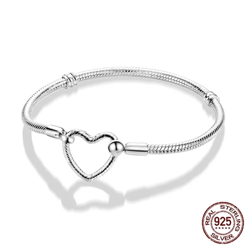 Bracelet en argent Sterling 925 véritable, étoile Pulseira, cœur, chaîne serpent, pour femmes, perles breloque, fabrication de bijoux, 220414