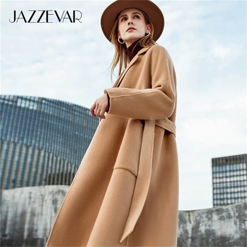 JAZZEVAR Atumn Winter Mode Ankunft Frauen Hohe Qualität Oberbekleidung Für Dame Klassische Doppelseitige Handgenähte Wollmantel 201215