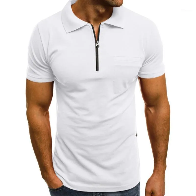 Herren T-Shirts 2022 Herren T-Shirt Umlegekragen Reißverschluss Tops Casual Slim Kurzarm Taschen T-Shirt für Männer Basic