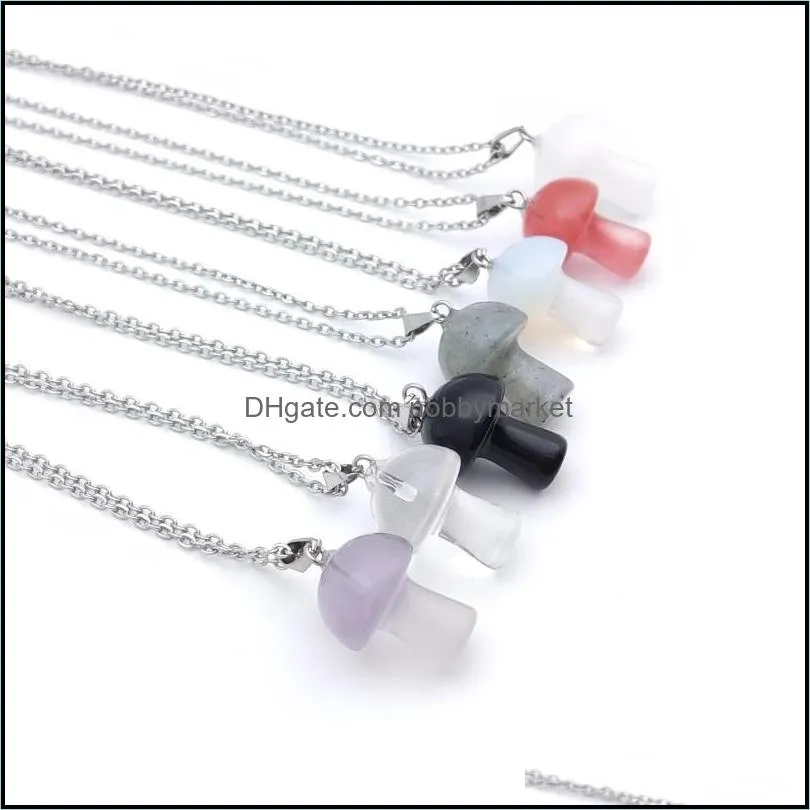 Natural Stone Pendant Mushroom Crystal Necklace Amethyst Quartz Chakra Pendulo Healing Jewelry