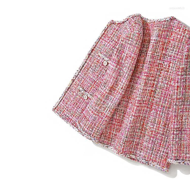 Giacche da donna Cappotti dolci allentati coreani da donna 2022 Autunno Inverno Donna Elegante cappotto in tessuto di tweed scozzese rosa