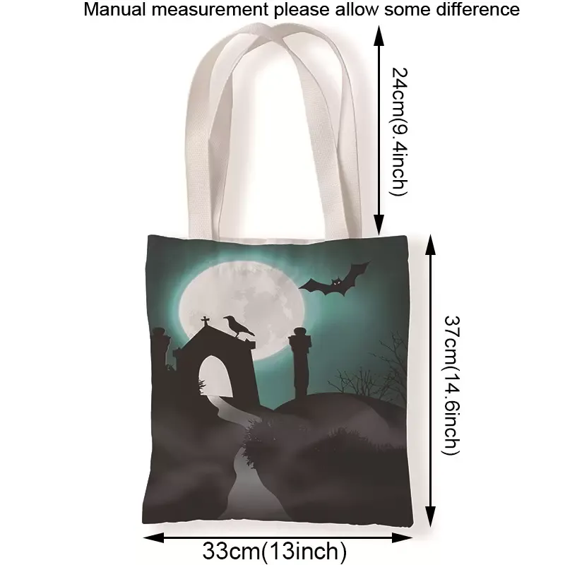 Halloween Casual Print Reusable Eco Friendly Shopping Bags Bat Pumpkin Ghost Canvas Gift Fashion Handbags Grocery Shoulder Loose Change Storage Tote Bag TR0086