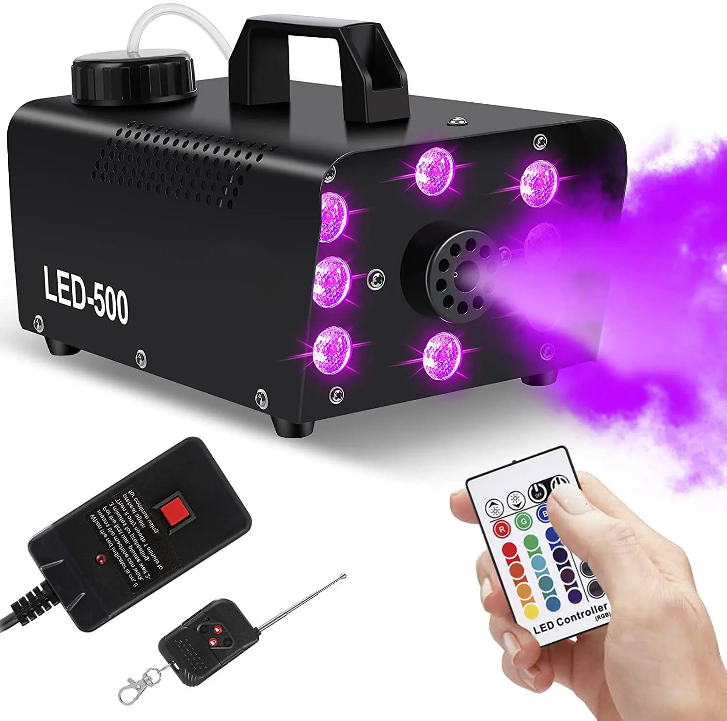 Nuovo colore regolabile 8 luci a led 500W RGB macchina del fumo Halloween Fogger Machine Sala privata Dj Culb Illuminazione scenica KTV FastShipping