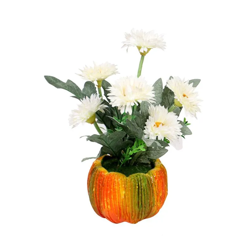 Fiori decorativi Ghirlande Simulazione Fiore Crisantemo artificiale in vaso Vaso di zucca finto per la festa nuziale Natale Pasqua Decoratio