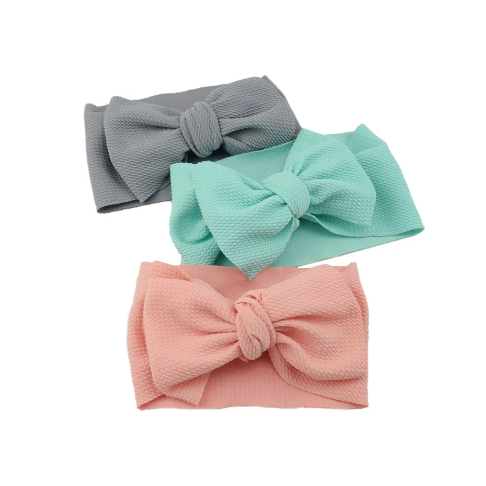 Fascia per capelli Waffle Bowknot Fascia per capelli Ragazze Solid Plain Candy Hairband Accessori per capelli per bambini Nylon Head Flower Boutique Elastic Turban Headwrap BB8055