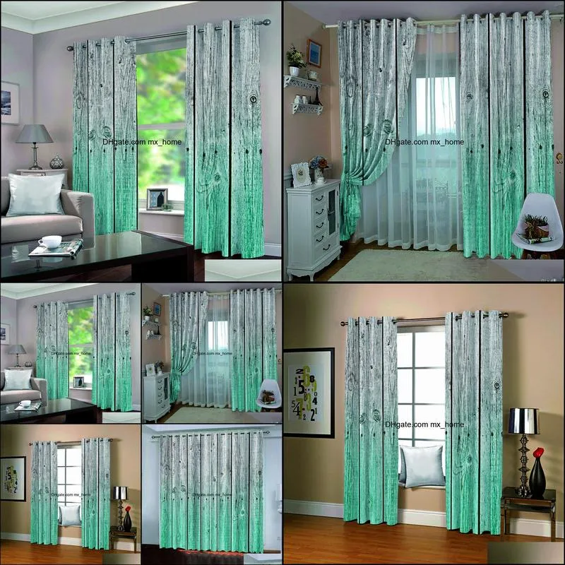 custom bCurtain Decoration 3D Brief Blue gray wooden board Curtains For Bedroom Living room Polyester Room Curtain